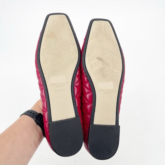 Jimmy Choo Leni Raspberry Quilted Leather Logo Square Toe Ballet Flat IT 39.5 - Picture 10 of 11